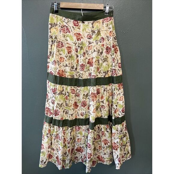 Zara Floral Maxi Skirt Green Size Small Womens - Picture 1 of 4